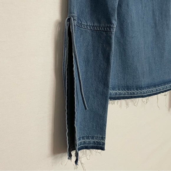 Asos Denim Boxy Boho Split Bell Sleeve Frayed Edge Top - Picture 6 of 13